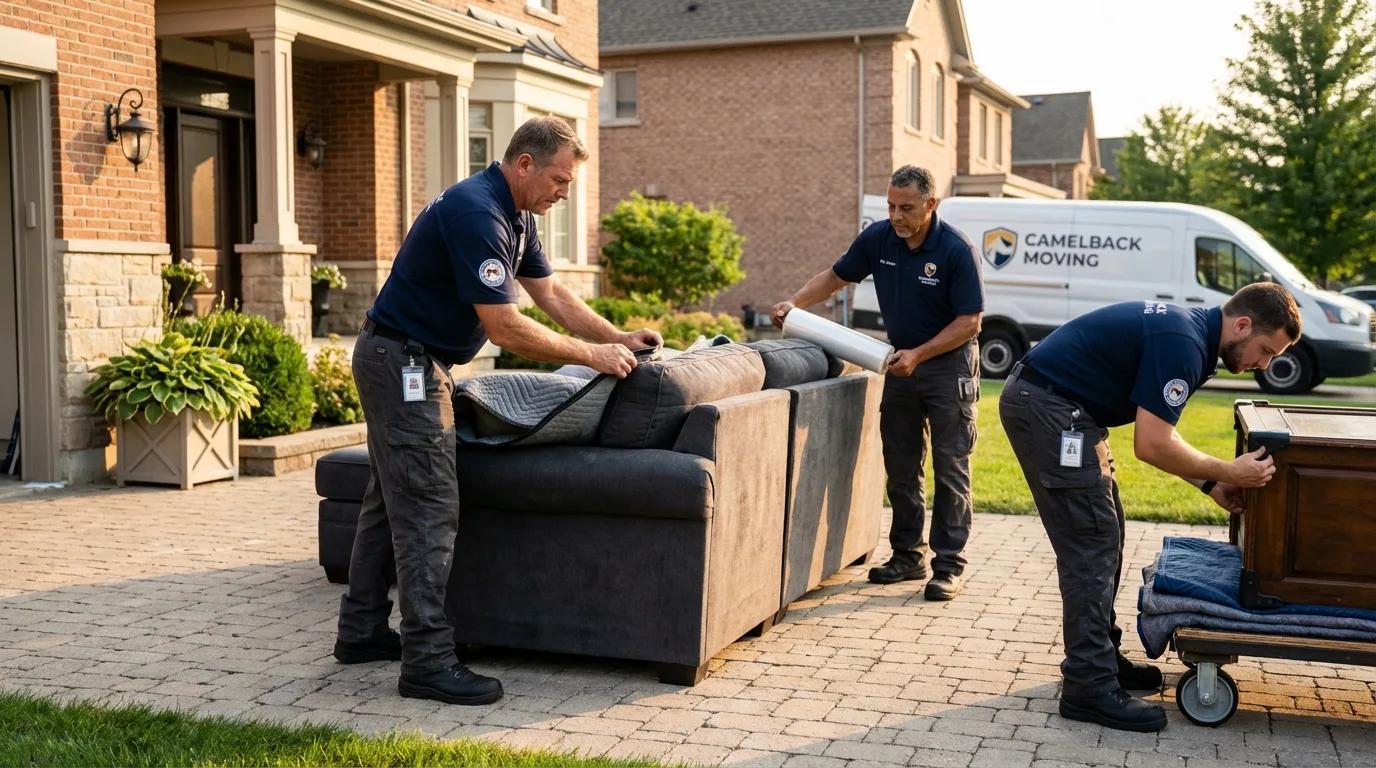 Large estate moving crew wrapping furniture in Plymouth, WI
